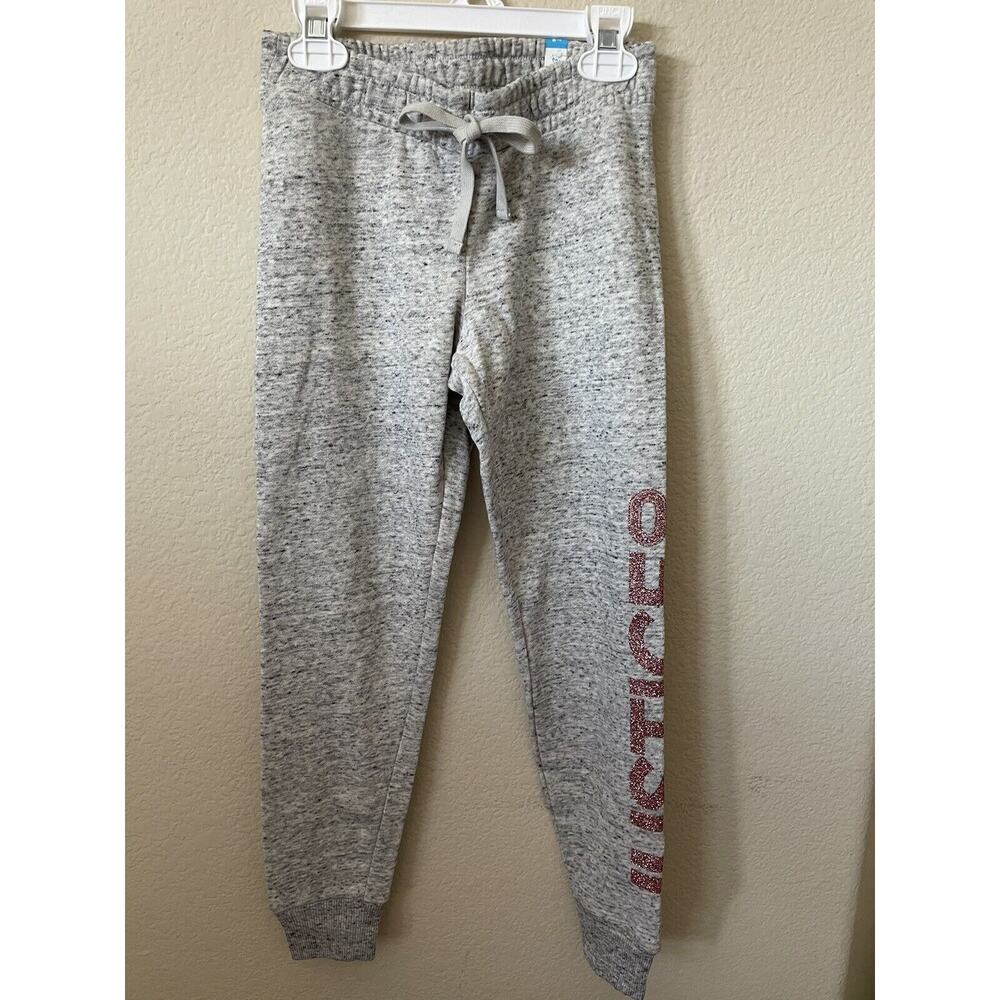 Justice Gray Rose Gold Sparkle Logo Mid Rise Full Length Joggers Pants Size 8